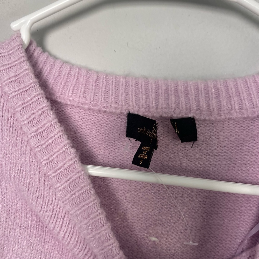 OnTwelfth Pom Pom Knit Sweater Balloon Sleeve Crew Neck sz S purple lavender - Picture 5 of 6